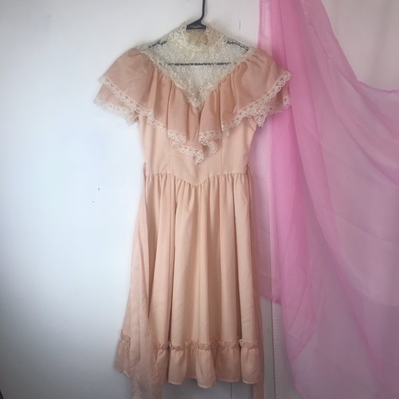 Vintage pink 70s prairie Jessica mcclintock dress - Picture 3 of 11